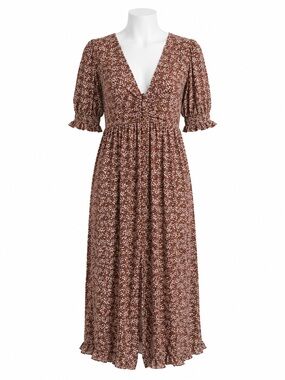 Size XL (Fits M/L) Charlie Holiday Millie Dress Floral Brown Floral Button Front